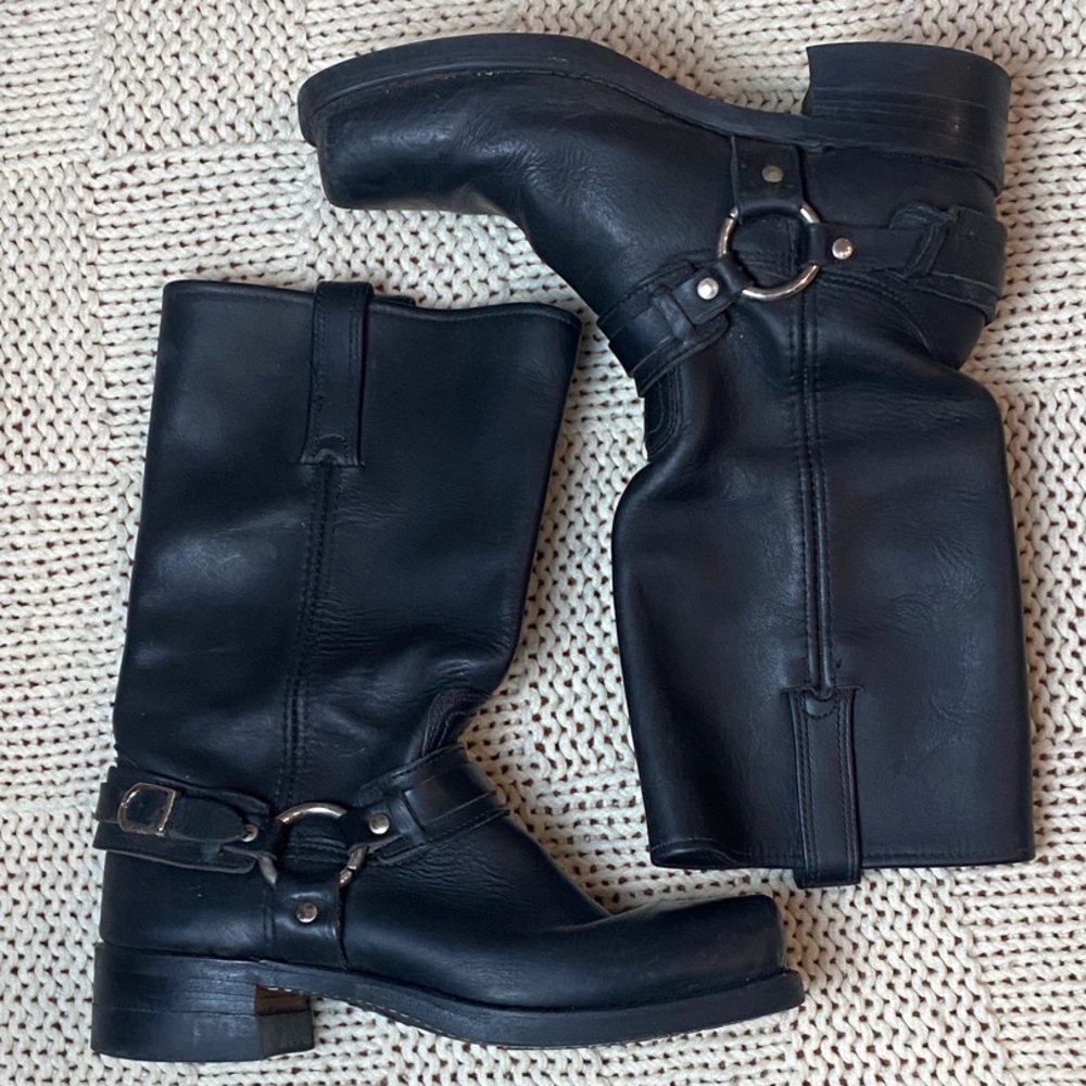 Frye Black Leather Moto Boots